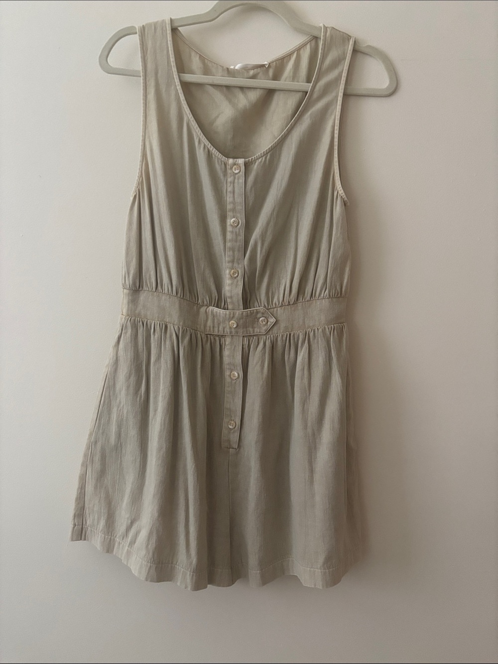 NWT Mustard Seed Sleeveless Button-Front Romper in Light Beige